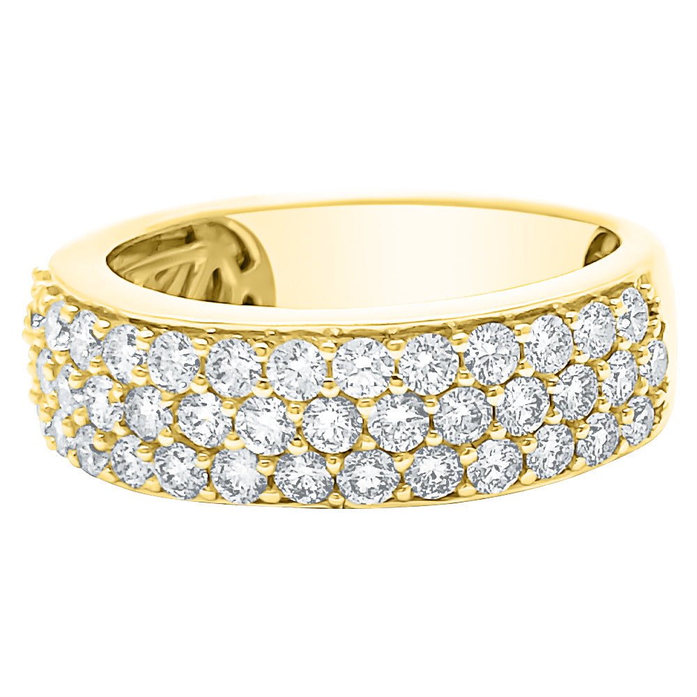 Triple Row 2.30cttw Diamond Ring 14K Yellow Gold HipHopBling