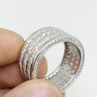 Triple Row CZ Eternity Band Bling Bling Ring in Rhodium 7 HipHopBling