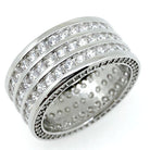 Triple Row CZ Eternity Band Bling Bling Ring in Rhodium 7 HipHopBling