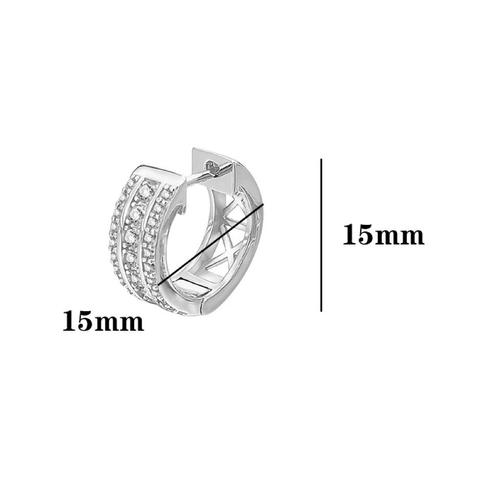 Triple Row CZ Huggie Hoop Iced Out Earrings .925 Silver White Gold HipHopBling