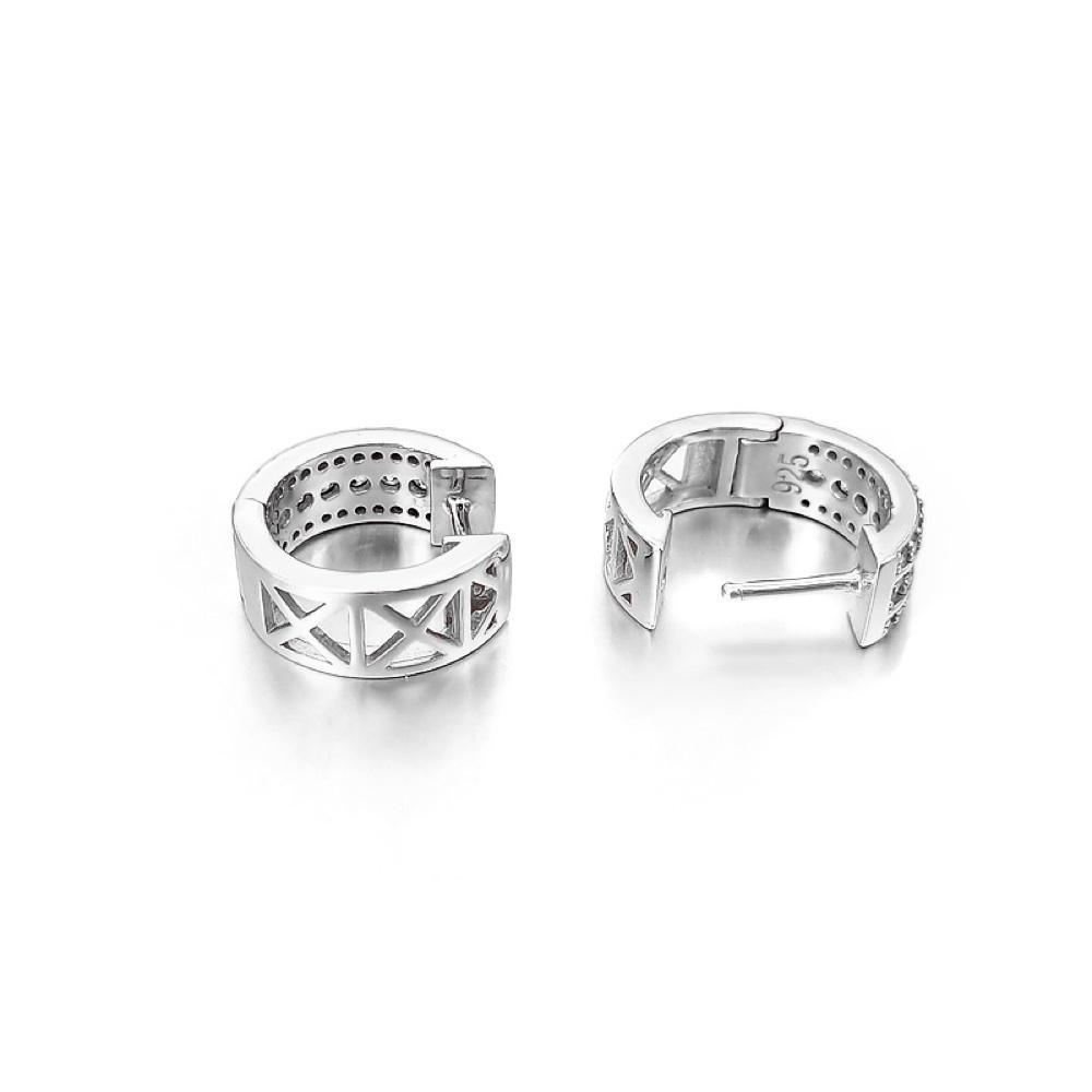 Triple Row CZ Huggie Hoop Iced Out Earrings .925 Silver White Gold HipHopBling