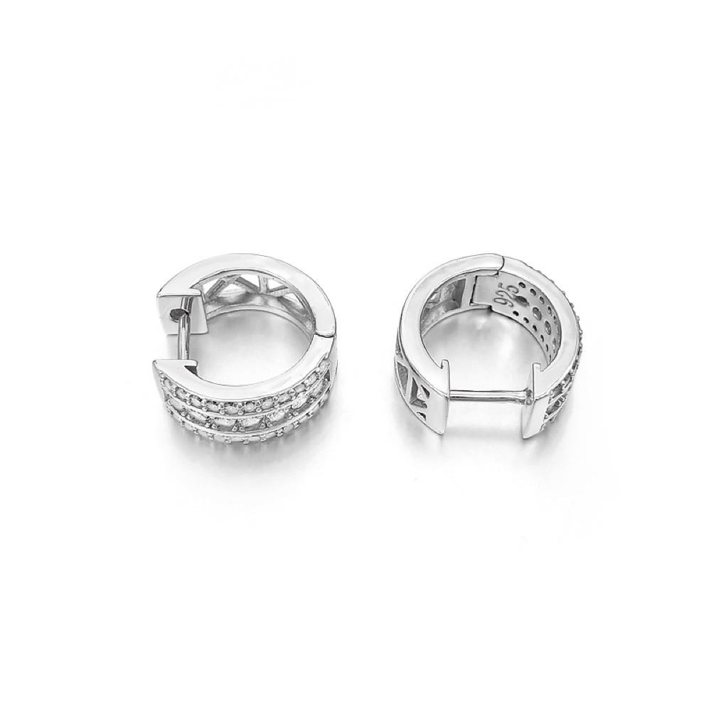 Triple Row CZ Huggie Hoop Iced Out Earrings .925 Silver White Gold HipHopBling