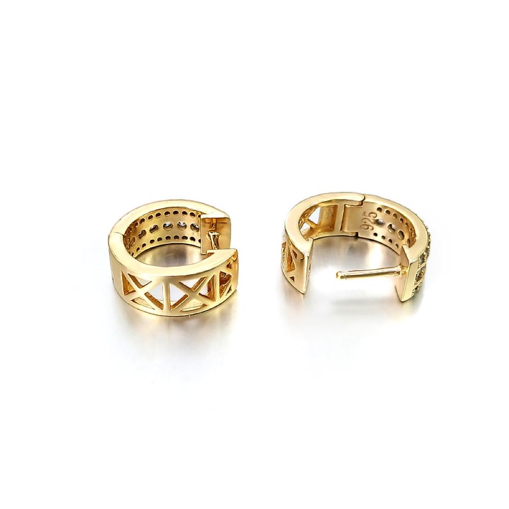 Triple Row CZ Huggie Hoop Iced Out Earrings .925 Silver White Gold HipHopBling
