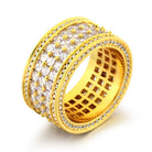 Triple Row Princess Cut Eternity Band Gold Mens CZ Bling Ring 7 HipHopBling