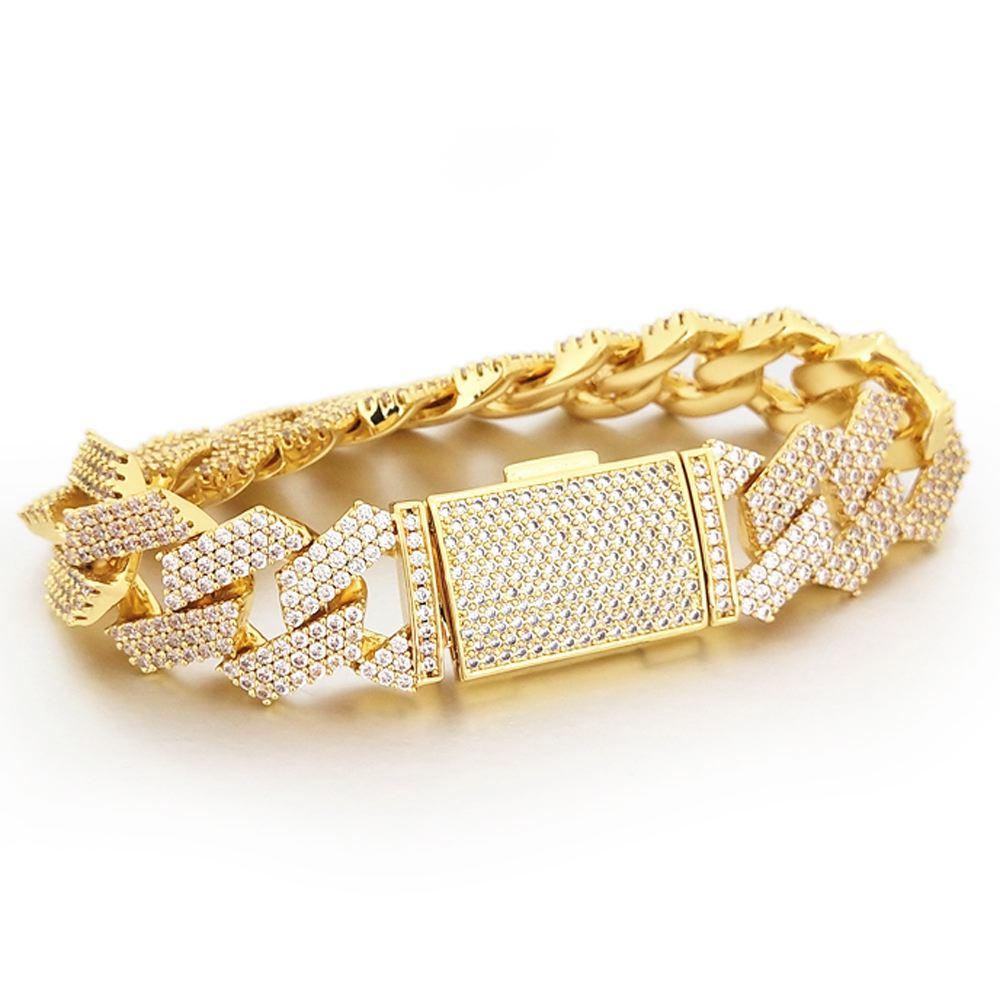 Triple Sharp Cuban 19MM Bling Bling Bracelet White Gold HipHopBling