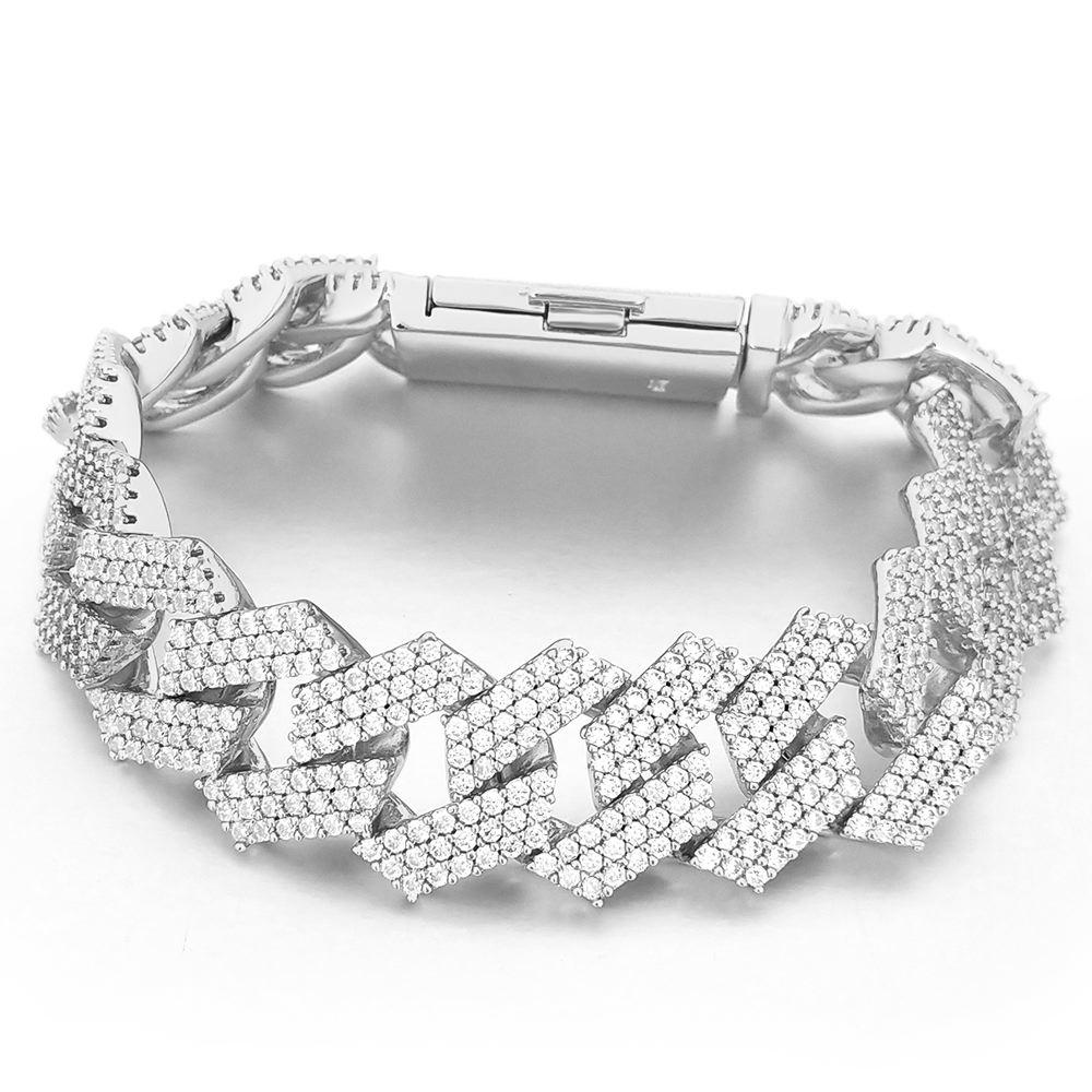 Triple Sharp Cuban 19MM Bling Bling Bracelet White Gold HipHopBling