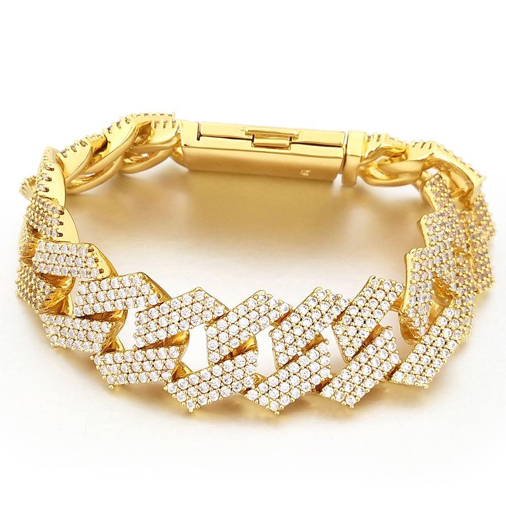 Triple Sharp Cuban 19MM Bling Bling Bracelet Yellow Gold HipHopBling
