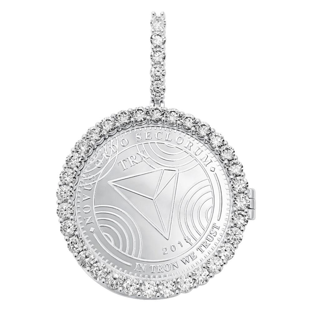 Tron TRX Coin Iced Out Frame Pendant Yellow Gold Tennis CZ Frame HipHopBling