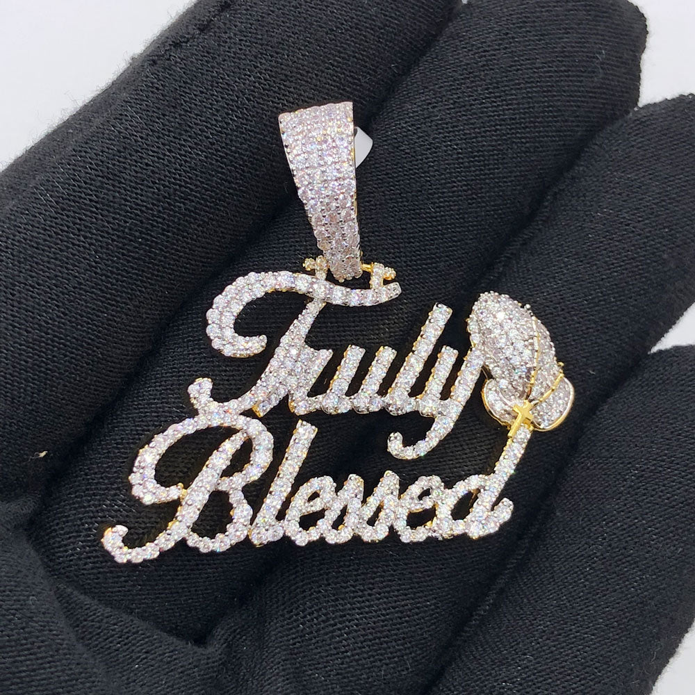 Truly Blessed Prayer Hands VVS CZ Hip Hop Iced Out Pendant Yellow Gold HipHopBling