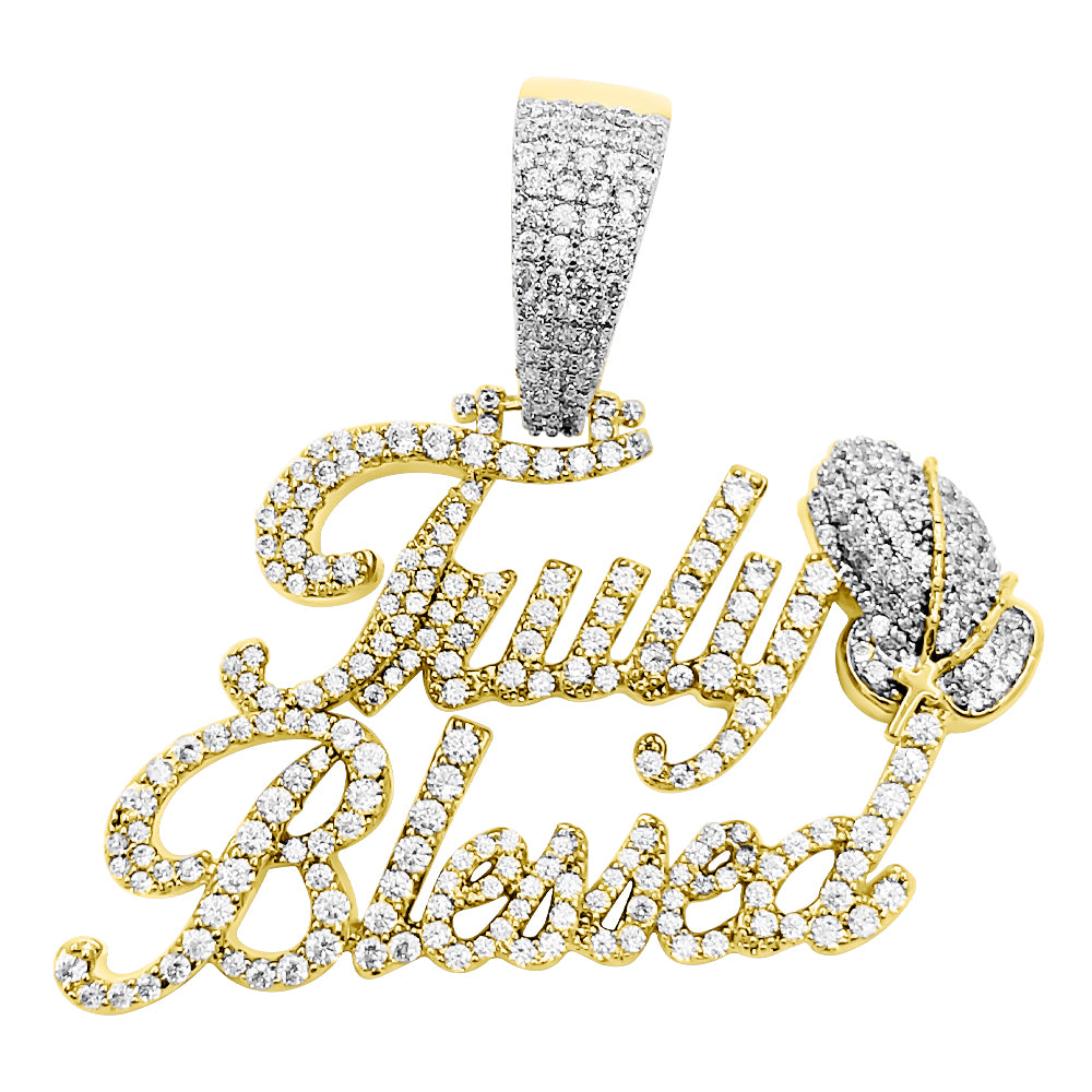 Truly Blessed Prayer Hands VVS CZ Hip Hop Iced Out Pendant Yellow Gold HipHopBling