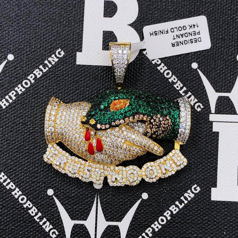 Trust No One CZ Hip Hop Bling Bling Pendant Yellow Gold HipHopBling