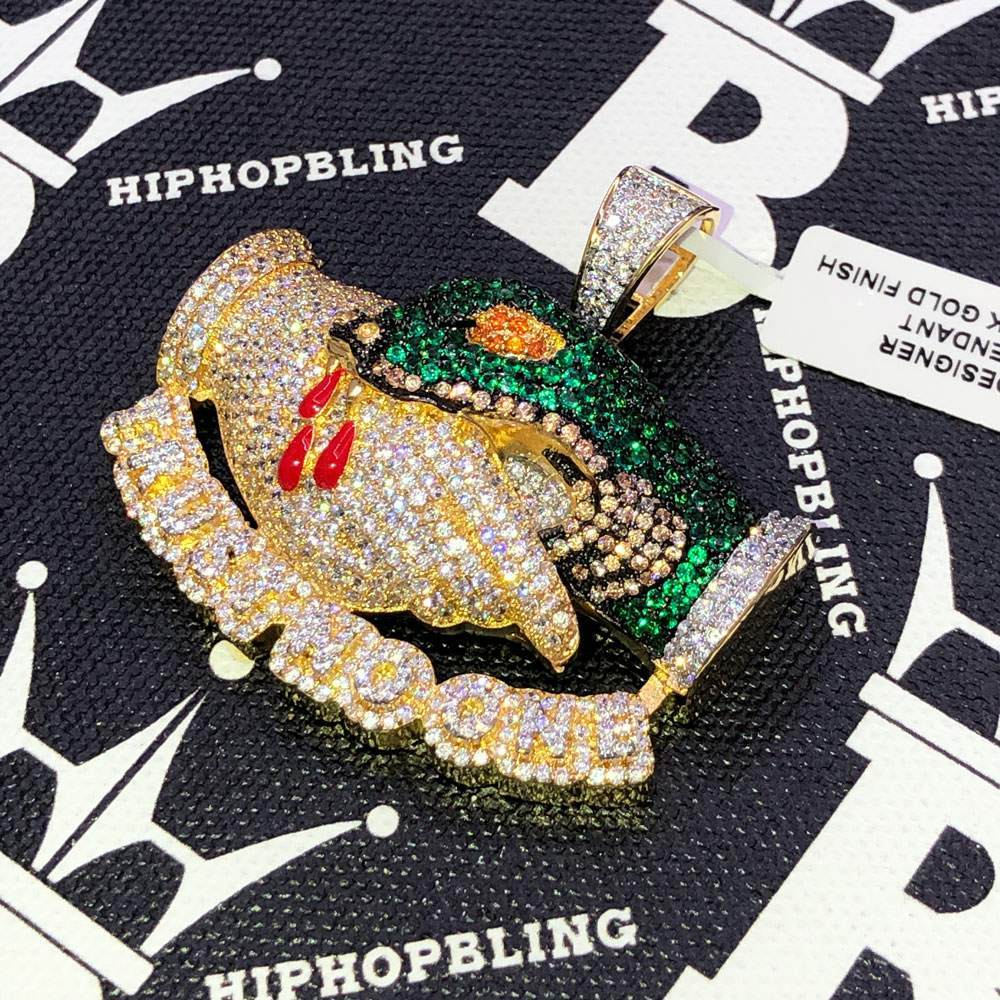 Trust No One CZ Hip Hop Bling Bling Pendant Yellow Gold HipHopBling