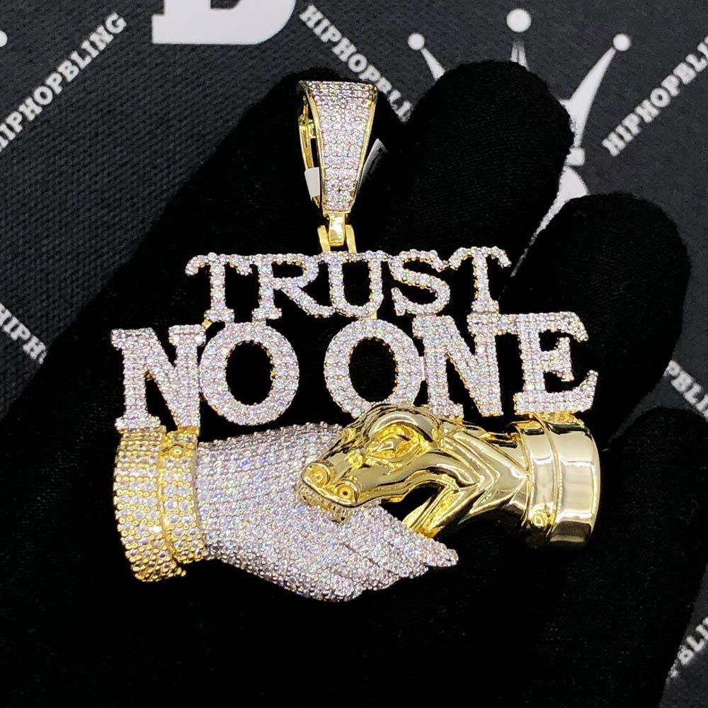 Trust No One VVS CZ Hip Hop Bling Bling Pendant Yellow Gold HipHopBling