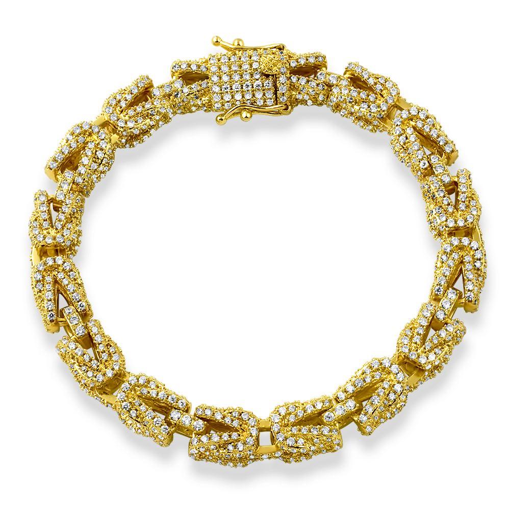 Turkish 3D Link Iced Out Hip Hop Bracelet Yellow Gold 7" HipHopBling