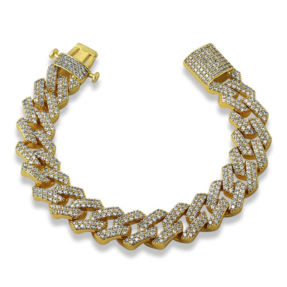 Turkish Cuban 14MM Wide CZ Bling Bling Bracelet Yellow Gold 7" HipHopBling