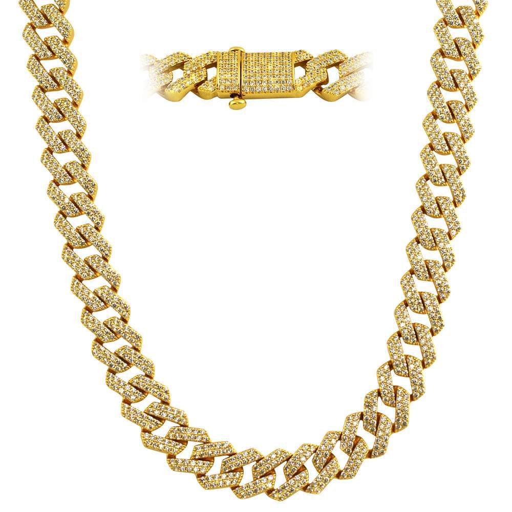 Turkish Gold Cuban 14MM Wide CZ Bling Bling Chain Yellow Gold 18" HipHopBling