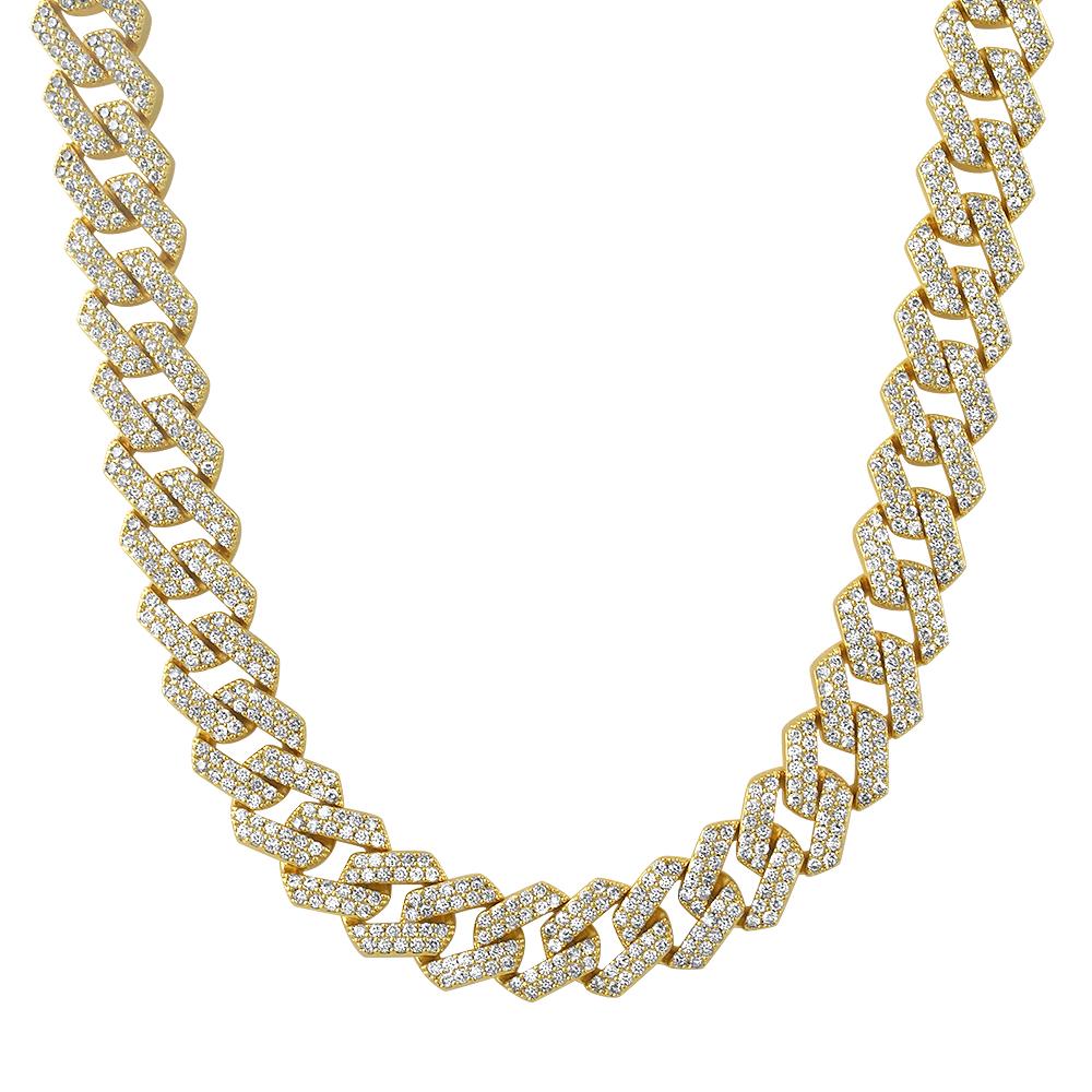 Turkish Gold Cuban 14MM Wide CZ Bling Bling Chain Yellow Gold 18" HipHopBling