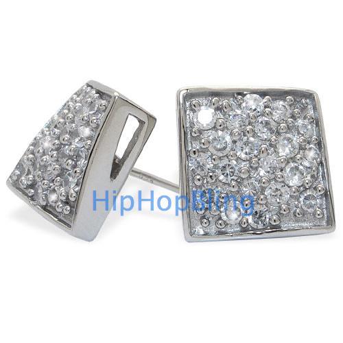 Twisted Box CZ Bling Micro Pave .925 Sterling Silver Earrings HipHopBling