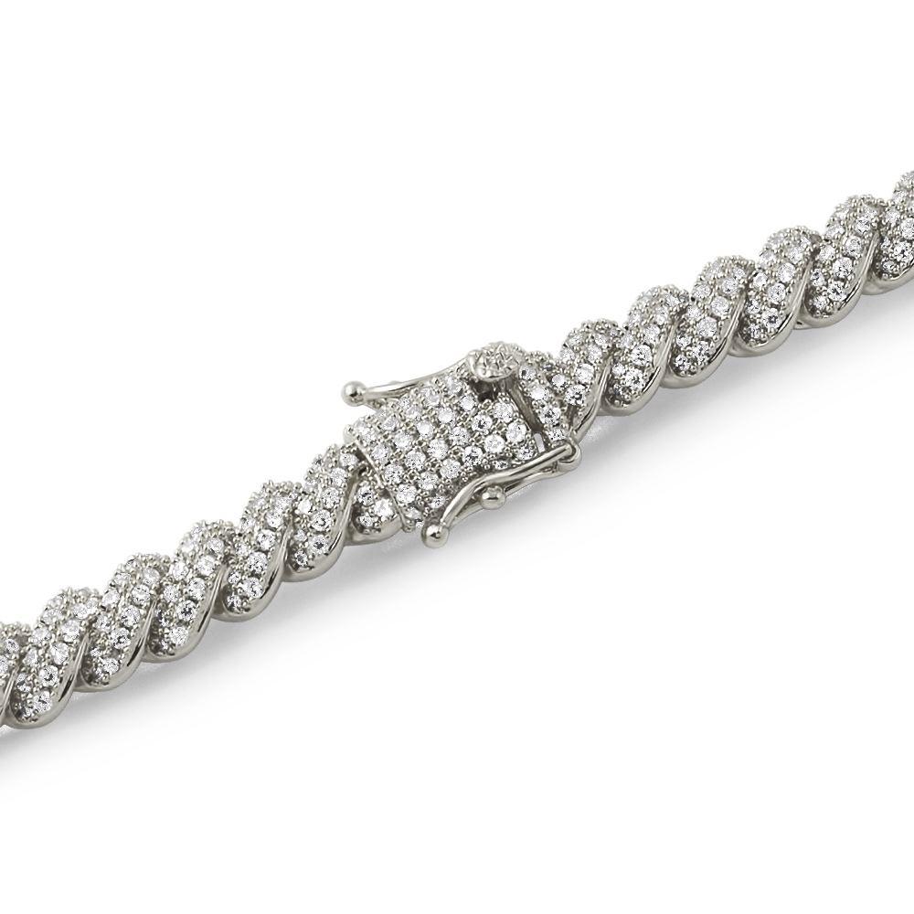 Twisted Rope Iced Out Hip Hop Bracelet White Gold 7" HipHopBling