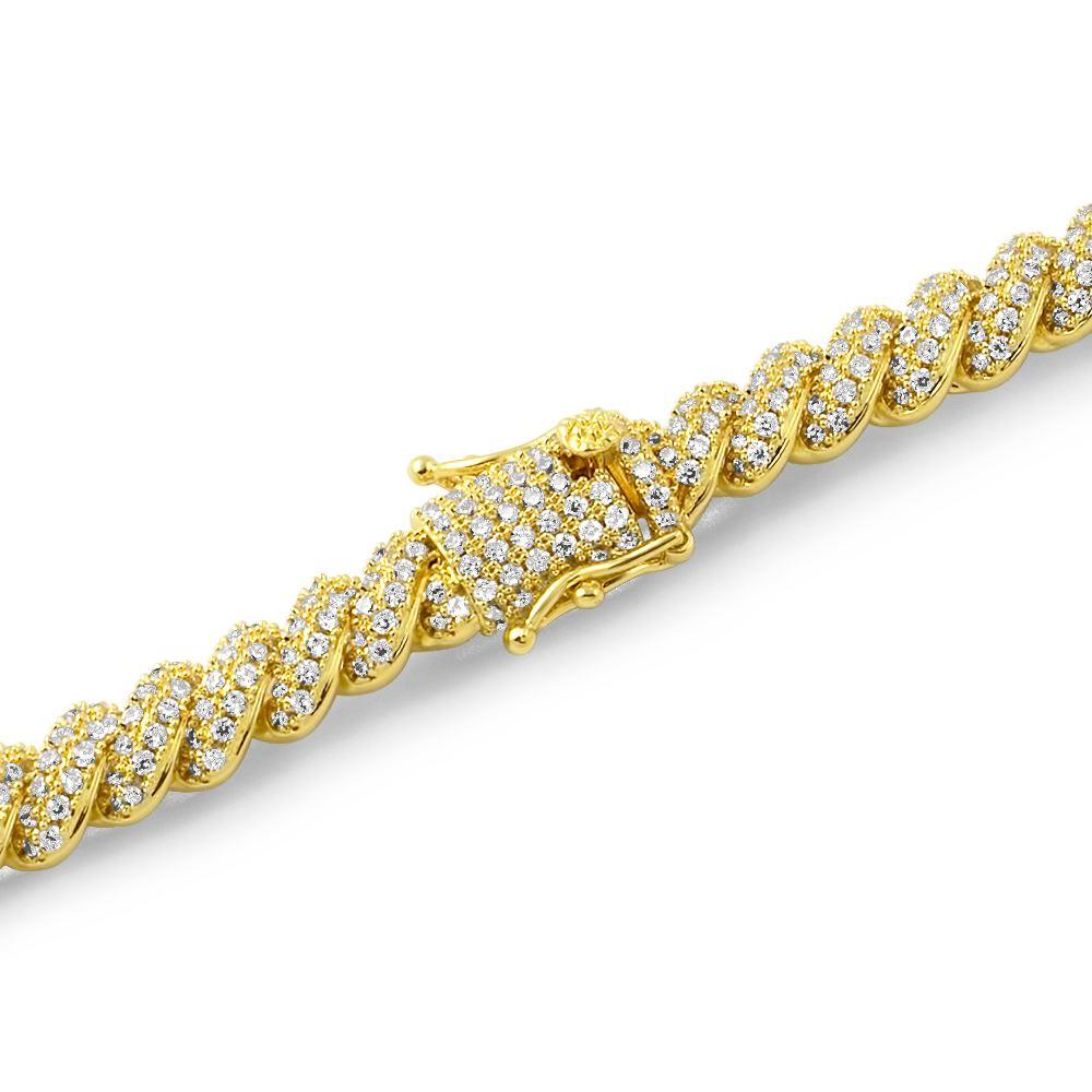 Twisted Rope Iced Out Hip Hop Bracelet Yellow Gold 7" HipHopBling