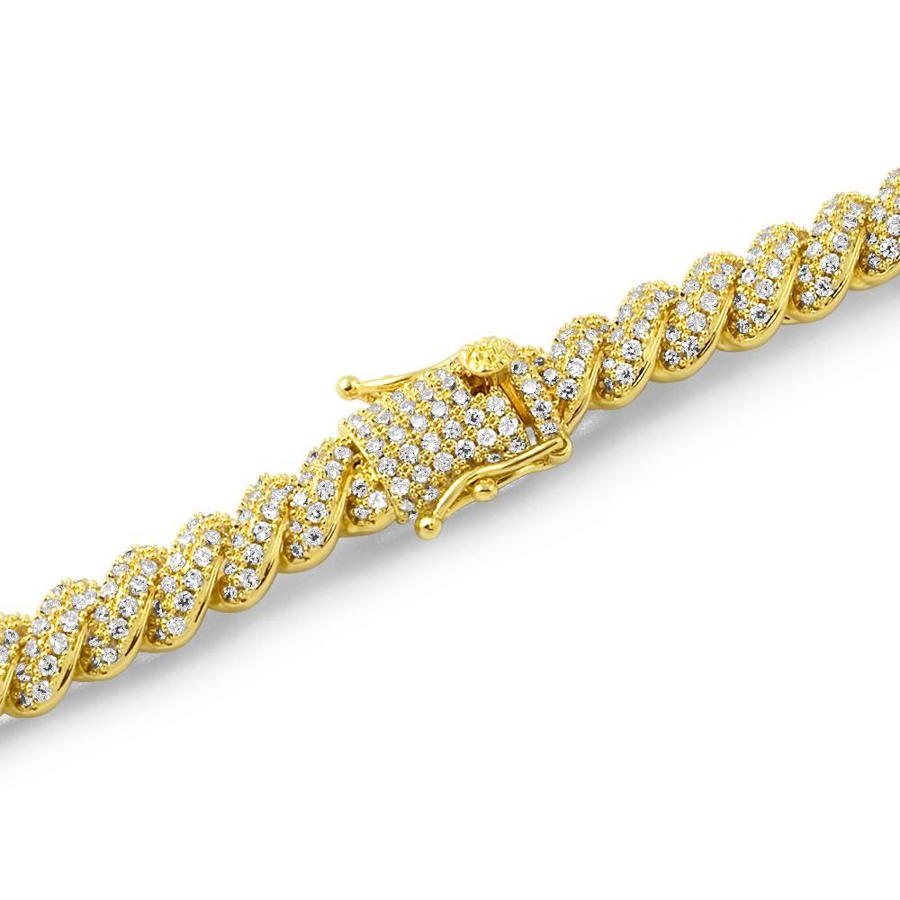 Twisted Rope Iced Out Hip Hop Bracelet Yellow Gold 8" HipHopBling