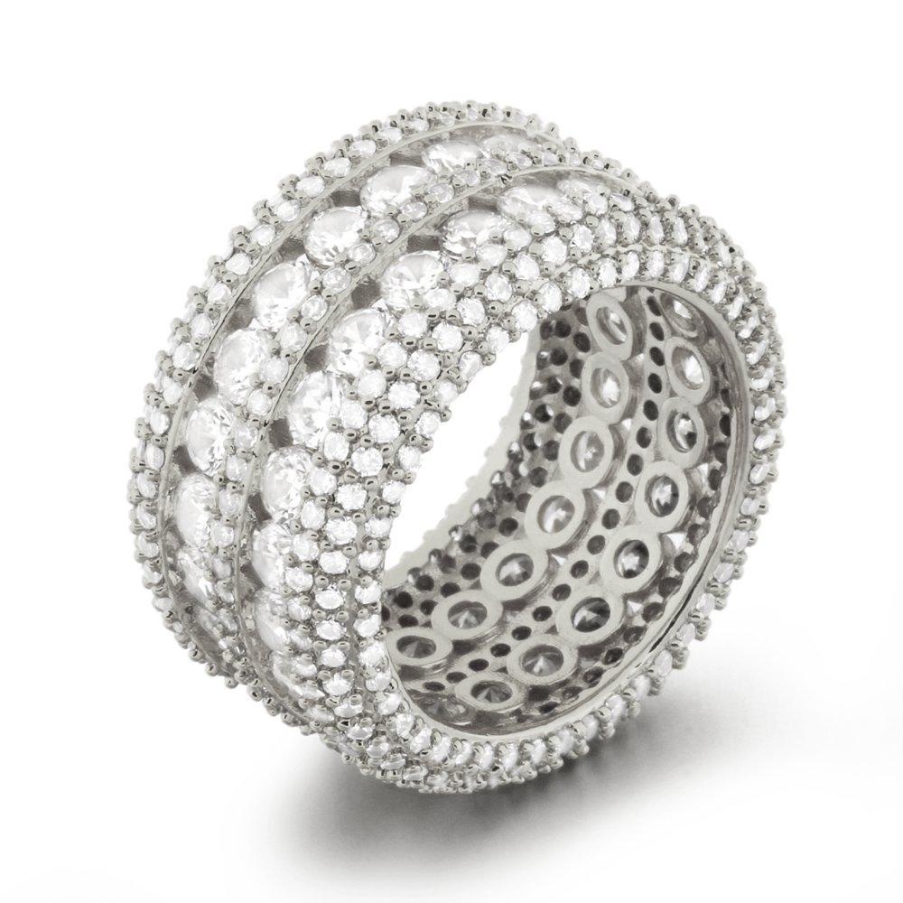 Ultimate Boss Bling Bling CZ Eternity Mens Ring in Rhodium 7 HipHopBling