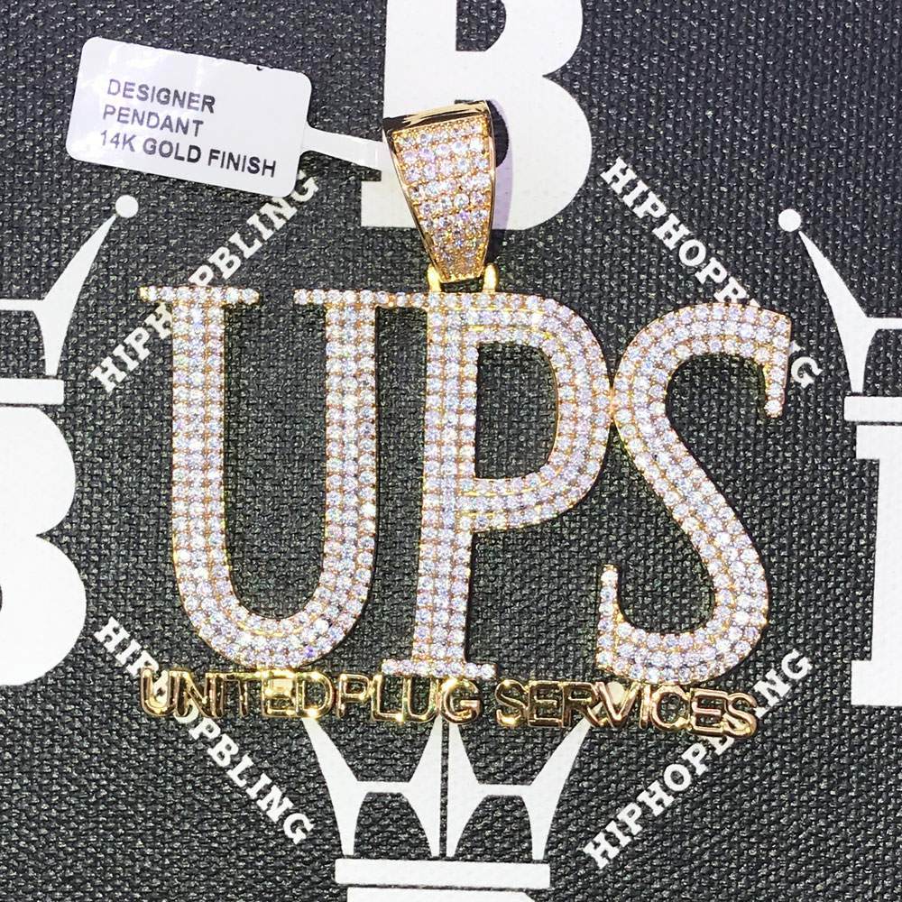 UPS United Plug Services CZ Hip Hop Bling Bling Pendant Yellow Gold HipHopBling