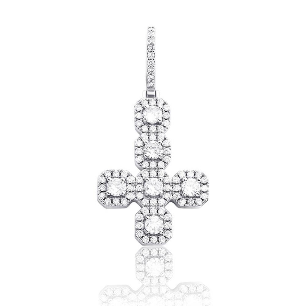 Upside Down Cluster Cross Iced Out Hip Hop Pendant White Gold HipHopBling