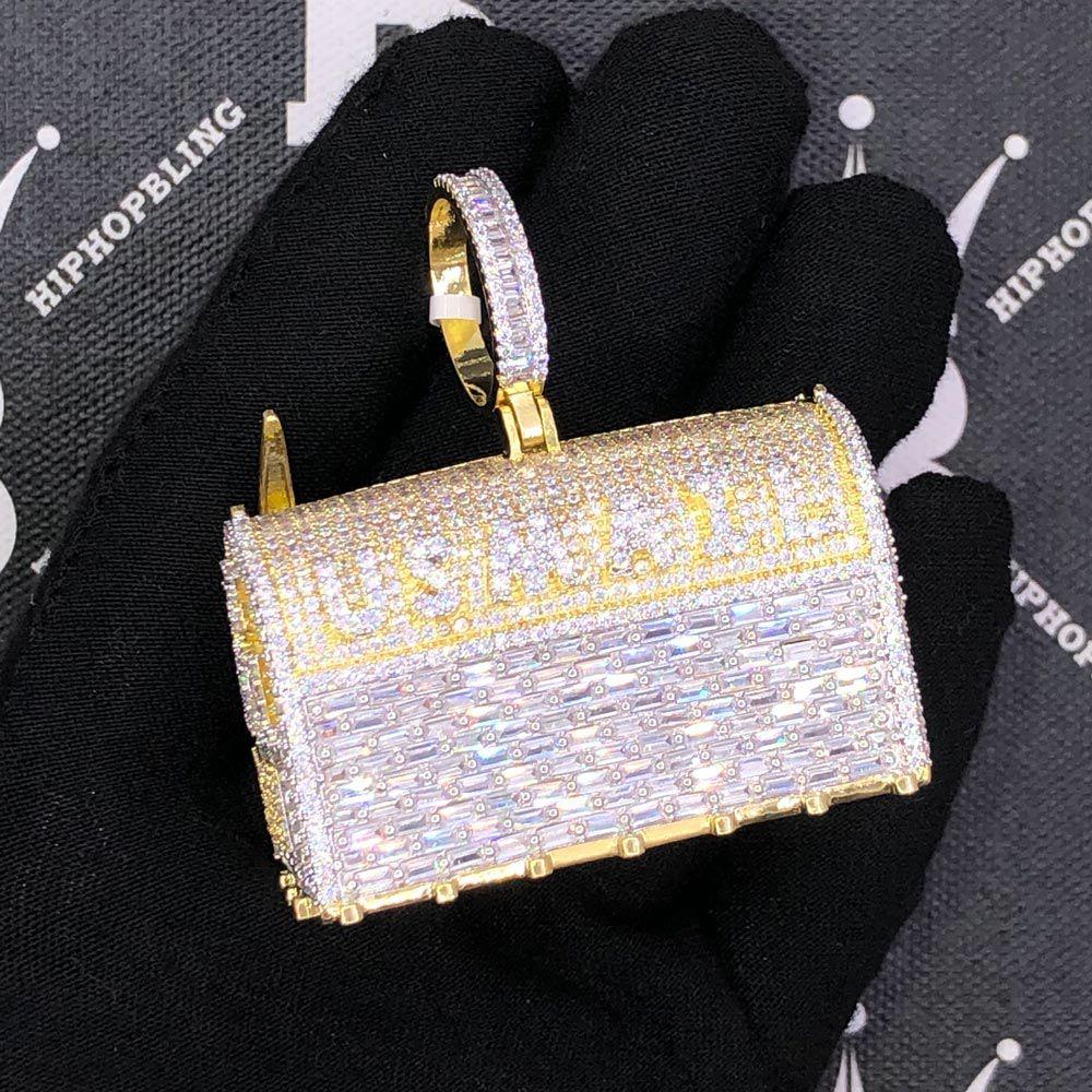 US Mail Mailbox Baguette VVS CZ Hip Hop Bling Pendant Yellow Gold HipHopBling