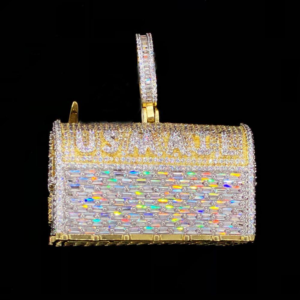 US Mail Mailbox Baguette VVS CZ Hip Hop Bling Pendant Yellow Gold HipHopBling