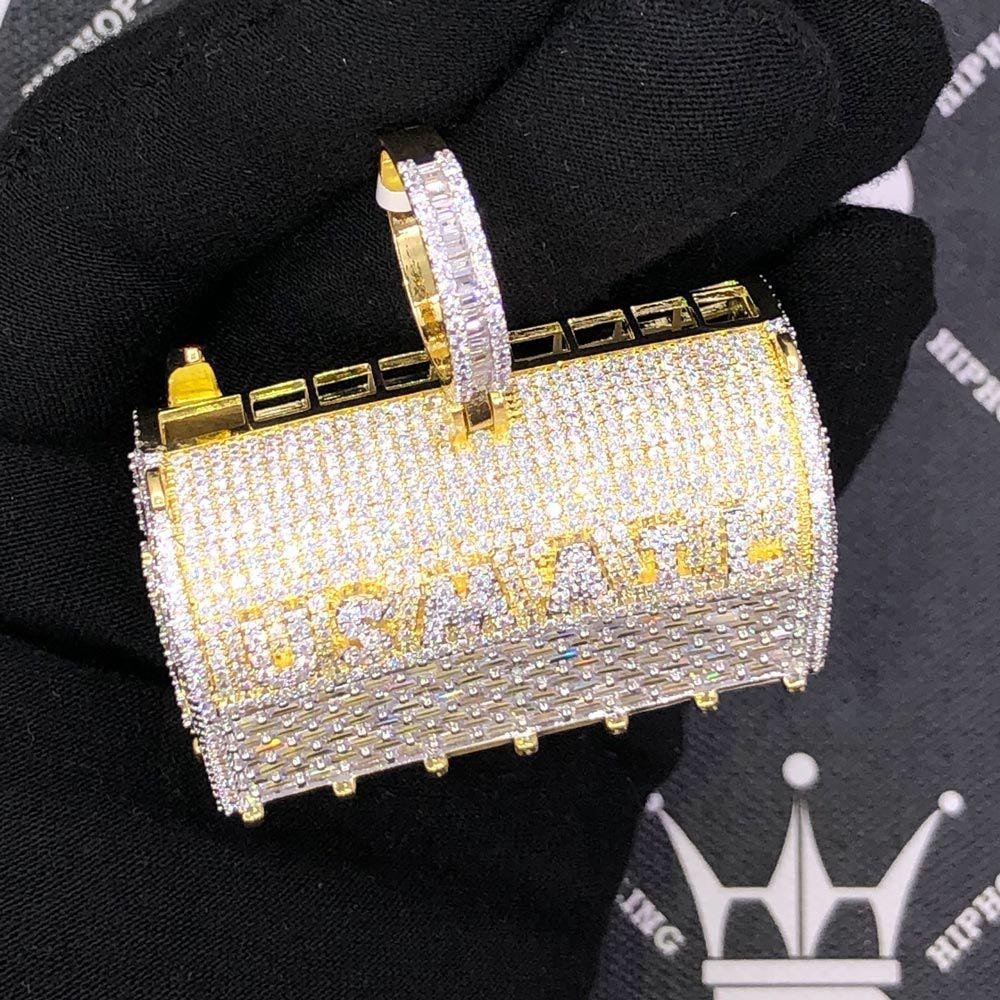 US Mail Mailbox Baguette VVS CZ Hip Hop Bling Pendant Yellow Gold HipHopBling
