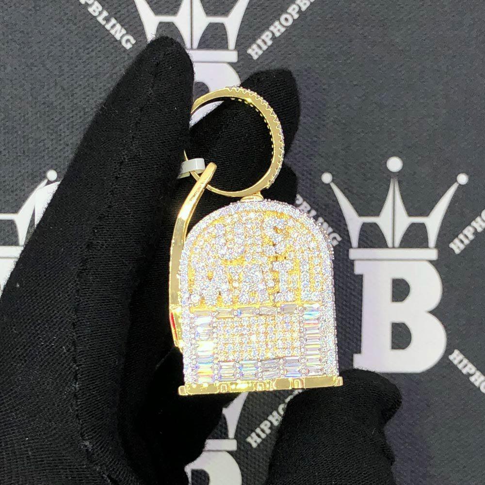 US Mail Mailbox Baguette VVS CZ Hip Hop Bling Pendant Yellow Gold HipHopBling