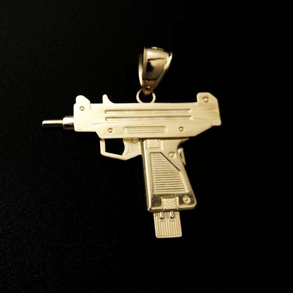 Uzi Gun 10K Yellow Gold Pendant HipHopBling