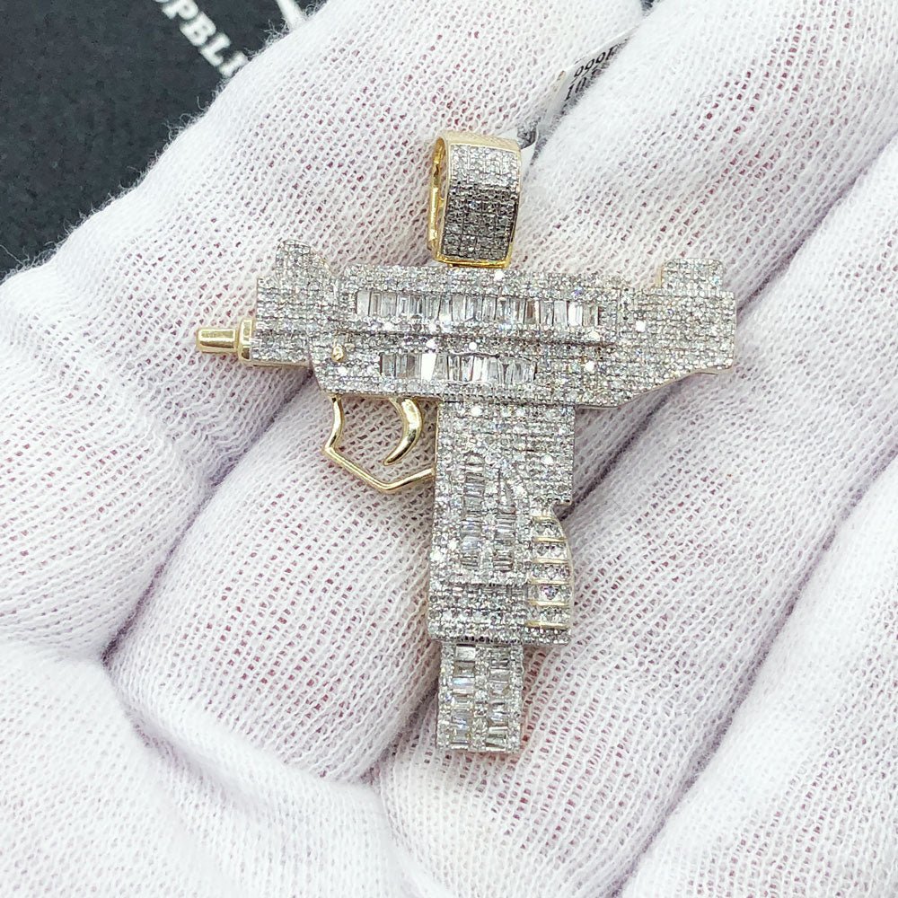 Uzi Gun Diamond Pendant 1.40cttw 10K Yellow Gold HipHopBling