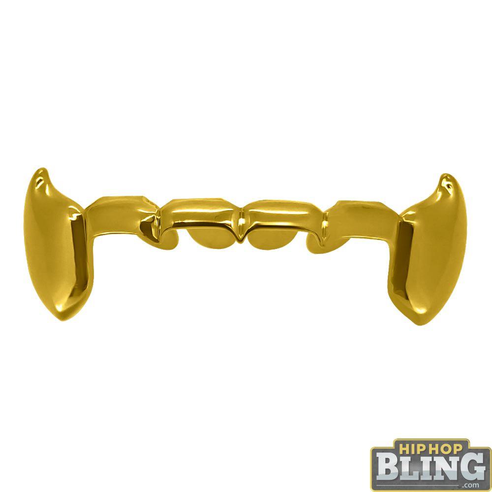 Vampire Gold Grillz Half Open Bottom Fang Teeth HipHopBling