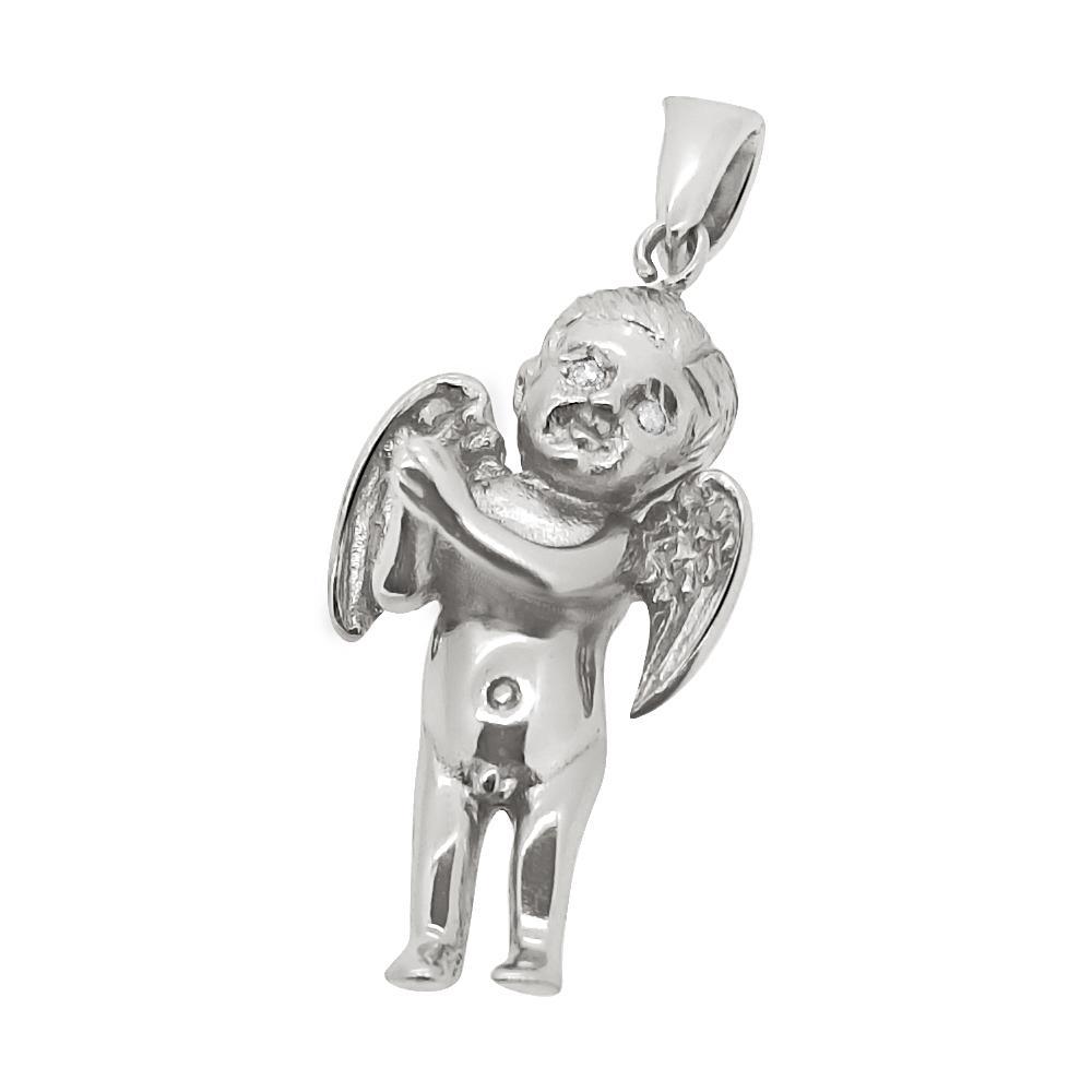 VS Angel Diamond Eyes Cherub Silver Pendant Pendant Only HipHopBling