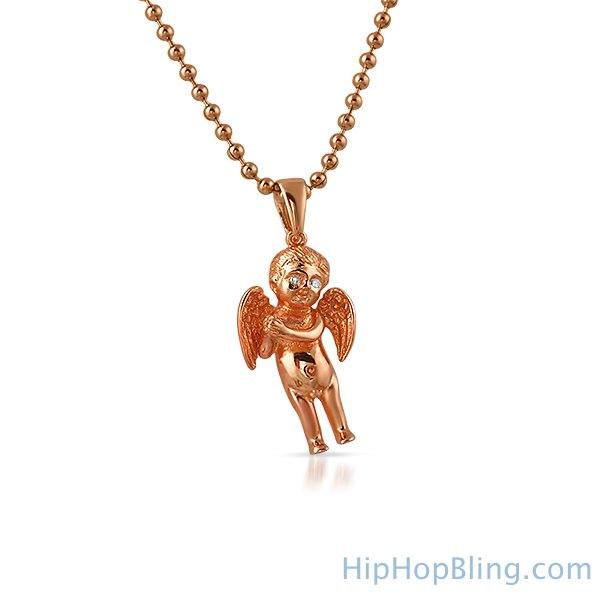 VS Diamond Cherub Angel Rose Gold Silver Pendant Pendant Only HipHopBling