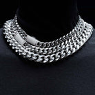 VVS Moissanite Miami Cuban Chain Steel / .925 Silver 8MM White Gold 18" HipHopBling
