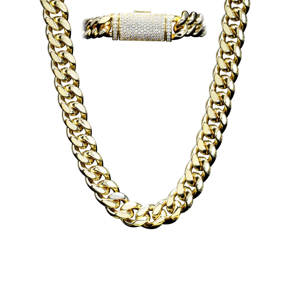 VVS Moissanite Miami Cuban Chain Steel / .925 Silver 8MM White Gold 18" HipHopBling