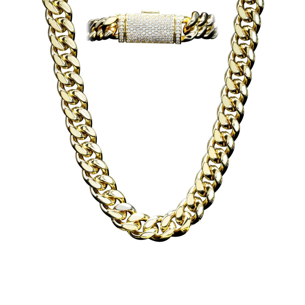 VVS Moissanite Miami Cuban Chain Steel / .925 Silver 8MM White Gold 18" HipHopBling