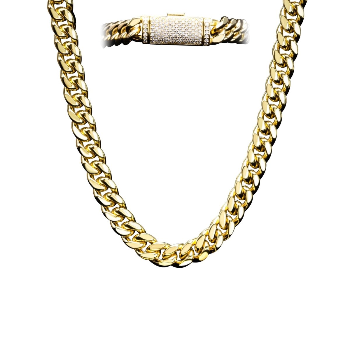 VVS Moissanite Miami Cuban Chain Steel / .925 Silver 8MM White Gold 18" HipHopBling