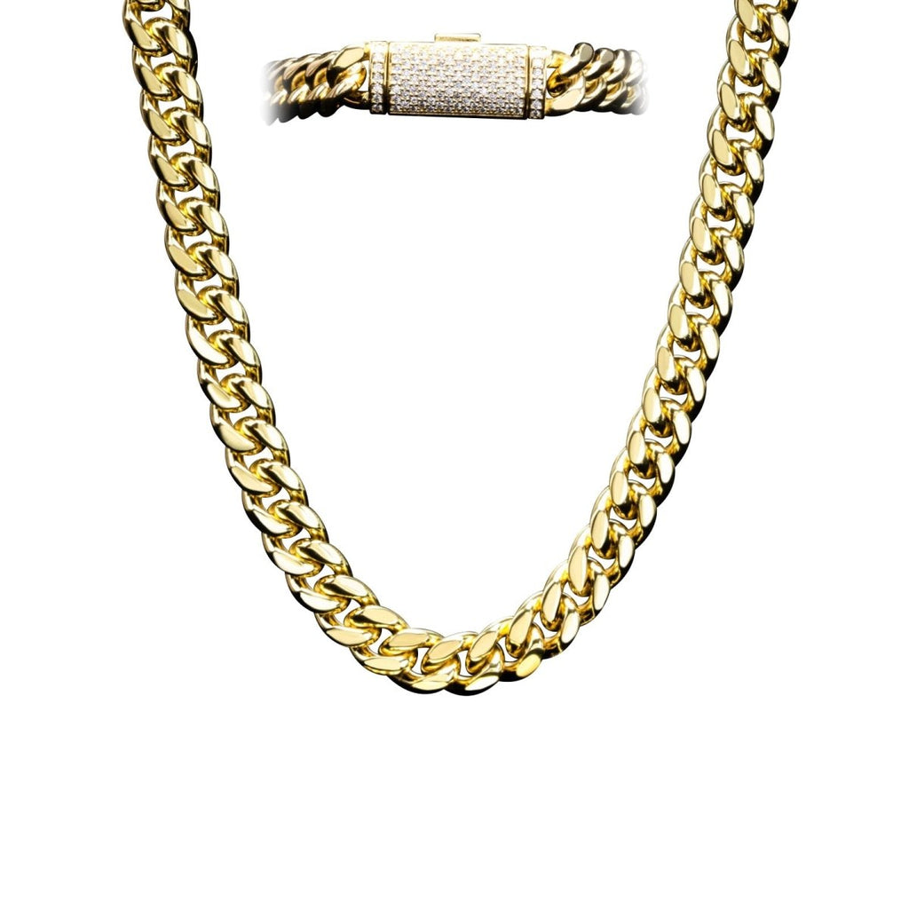 VVS Moissanite Miami Cuban Chain Steel / .925 Silver 8MM White Gold 18" HipHopBling