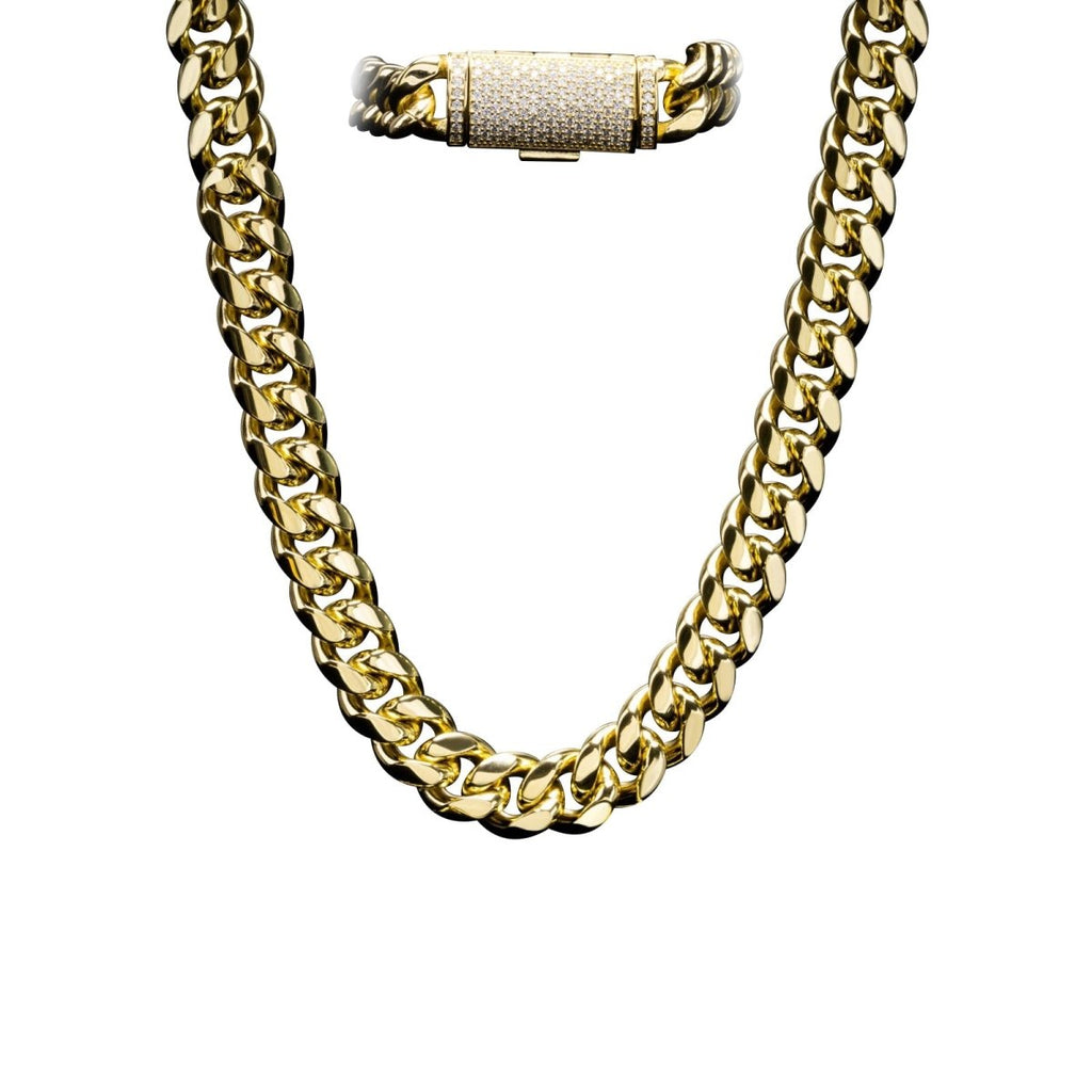 VVS Moissanite Miami Cuban Chain Steel / .925 Silver 8MM White Gold 18" HipHopBling