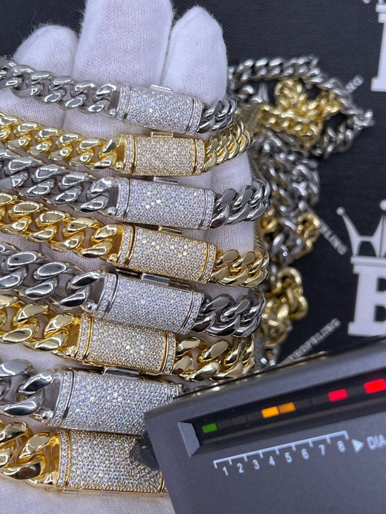 VVS Moissanite Miami Cuban Chain Steel / .925 Silver 8MM Yellow Gold 7" Bracelet HipHopBling