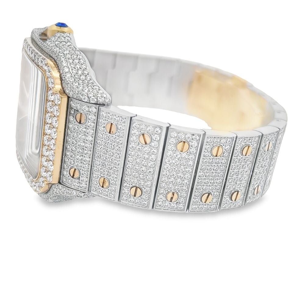 VVS Skeleton Moissanite Iced Out Auto Square Steel Watch 2 Tone Yellow/White HipHopBling