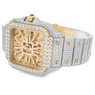 VVS Skeleton Moissanite Iced Out Auto Square Steel Watch 2 Tone Yellow/White HipHopBling