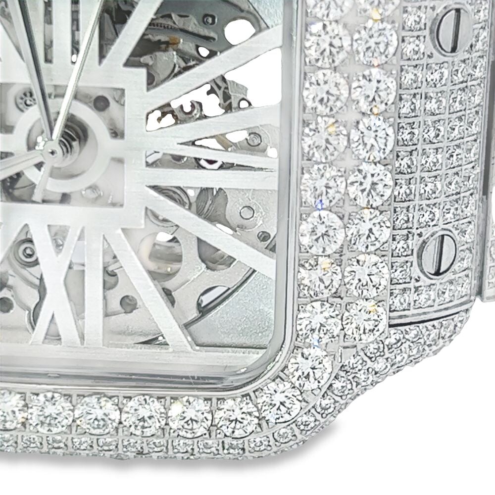 VVS Skeleton Moissanite Iced Out Auto Square Steel Watch Yellow Gold HipHopBling