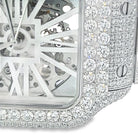 VVS Skeleton Moissanite Iced Out Auto Square Steel Watch Yellow Gold HipHopBling