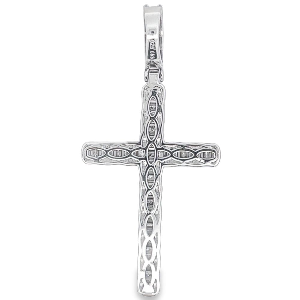 Wavy Baguette Cross VVS Moissanite Pendant 2.88cttw .925 Sterling Silver HipHopBling