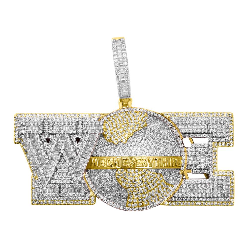 We On Everything World Baguette VVS CZ Iced Out Pendant Yellow Gold HipHopBling